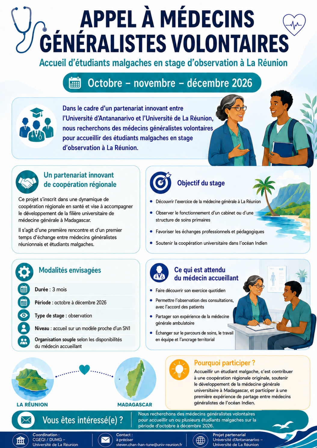 Appel à médecins généralistes volontaires pour l'accueil d'étudiants malgaches en stage d'observation à La Réunion
